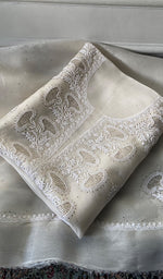 Load image into Gallery viewer, Women's Lakhnavi Handcrafted Pure Organza Chikankari Unstitched Kurta And Dupatta Set- HONC0359777
