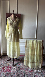 Load image into Gallery viewer, Women's Lakhnavi Handcrafted Mul Chanderi Semi - Stitchd Kurta And Dupatta Set - HONC0355821