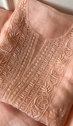 将图像加载到图库查看器中, Women's Lakhnavi Handcrafted Pure Organza Chikankari Unstitched Kurta And Dupatta Set- HONC0266188