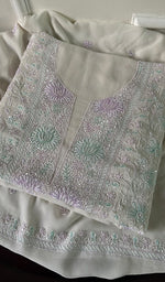 Load image into Gallery viewer, Women's Lakhnavi Handcrafted Pure Silk Georgette Chikankari Kurta And Dupatta Set- HONC0241831