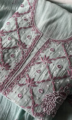 Load image into Gallery viewer, Firdauz Women's Lakhnavi Handcrafted Mul Chanderi Unstitched Kurta And Dupatta Set - HONC0302268