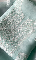 Load image into Gallery viewer, Women's Lakhnavi Handcrafted Pure Organza Chikankari Unstitched Kurta And Dupatta Set- HONC0314172