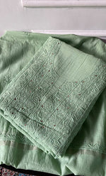 Load image into Gallery viewer, Women's Lakhnavi Handcrafted Mul Chanderi Unstitched Kurta And Dupatta Set - HONC0324501