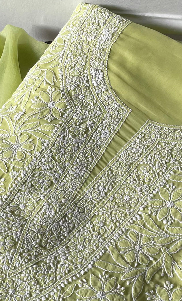 Women's Lakhnavi Handcrafted Unstitched Cotton Chikankari Suit Material - HONC0320309