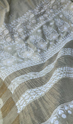 Load image into Gallery viewer, Women's Lakhnavi Handcrafted Munga Silk Chikankari Saree - HONC0266958