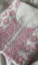 Load image into Gallery viewer, Eshal Women's Lakhnavi Handcrafted Mul Chanderi Unstitched Kurta And Dupatta Set - HONC0284789