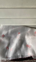 Load image into Gallery viewer, Women's Lakhnavi Handcrafted Pure Organza Chikankari Unstitched Kurta And Dupatta Set- HONC0340872