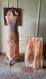 Load image into Gallery viewer, Women's Lakhnavi Handcrafted Mul Chanderi Unstitched Chikankari Full Suit - HONC0352034