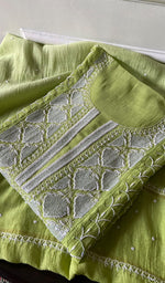 Load image into Gallery viewer, Women's Lakhnavi Handcrafted Mul Chanderi Unstitched Kurta And Dupatta Set - HONC0353062