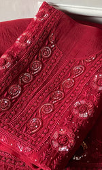 Load image into Gallery viewer, Gulalai Women's Lakhnavi Handcrafted Pure Organza Chikankari Unstitched Kurta And Dupatta Set- HONC0328888