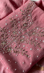 Load image into Gallery viewer, Women's Lakhnavi Handcrafted Mul Chanderi Unstitched Chikankari Full Suit Material - HONC0311943