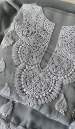 将图像加载到图库查看器中, Women's Lucknowi Handcrafted Faux-Georgette Chikankari Suit Material - HONC0263105