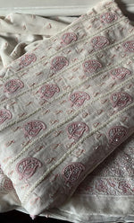 Load image into Gallery viewer, Women's Lakhnavi Handcrafted Pure Silk Georgette Chikankari Semi - stitched Anarkali And Dupatta Set- HONC0284211