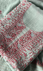 Load image into Gallery viewer, Women's Lakhnavi Handcrafted Mul Chanderi Unstitched Kurta And Dupatta Set - HONC0280889