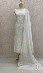 Load image into Gallery viewer, Women's Lakhnavi Handcrafted Maheshwari Mul Chanderi Unstitched Kurta And Dupatta Set - HONC0288973