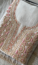 Load image into Gallery viewer, Junoon Women's Lakhnavi Handcrafted Mul Chanderi Unstitched Kurta And Dupatta Set - HONC0279819