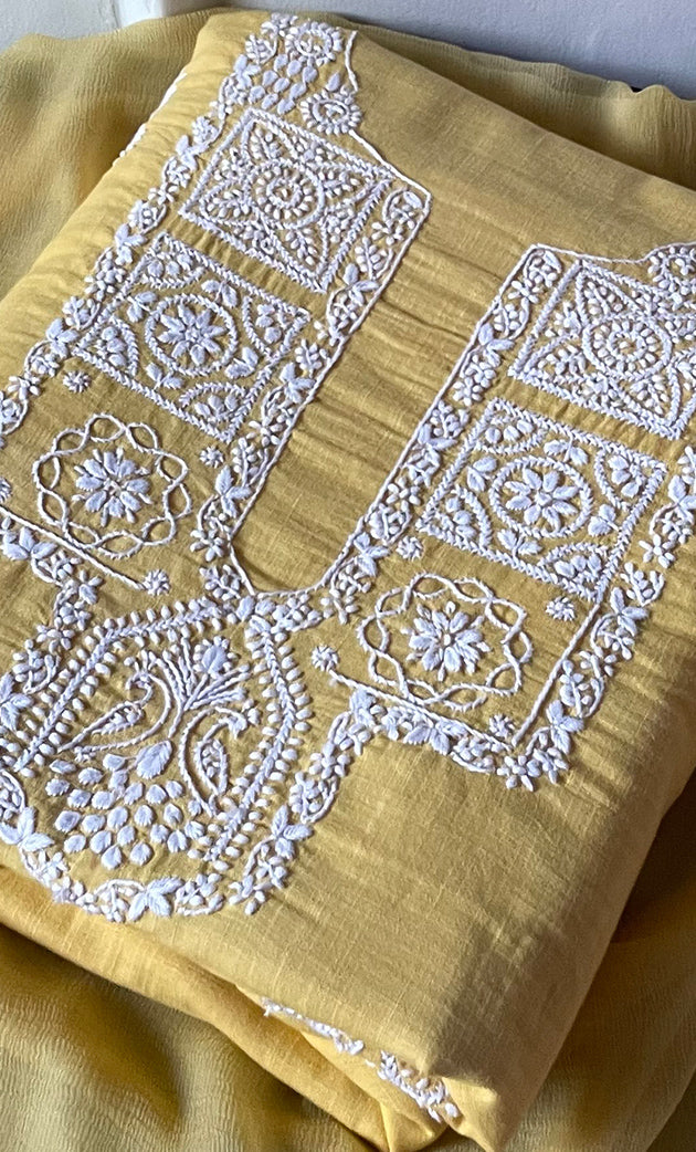 Women's Lakhnavi Handcrafted Unstitched Cotton Chikankari Suit Material - HONC0317001