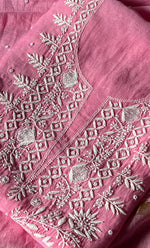 Load image into Gallery viewer, Jazba Women's Lakhnavi Handcrafted Mul Chanderi UnStitched Kurta And Dupatta Set - HONC0301688