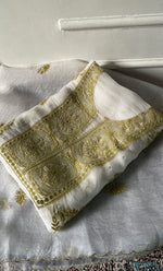 Load image into Gallery viewer, Women's Lakhnavi Handcrafted Pure Organza Chikankari Unstitched Kurta And Dupatta Set- HONC0328273