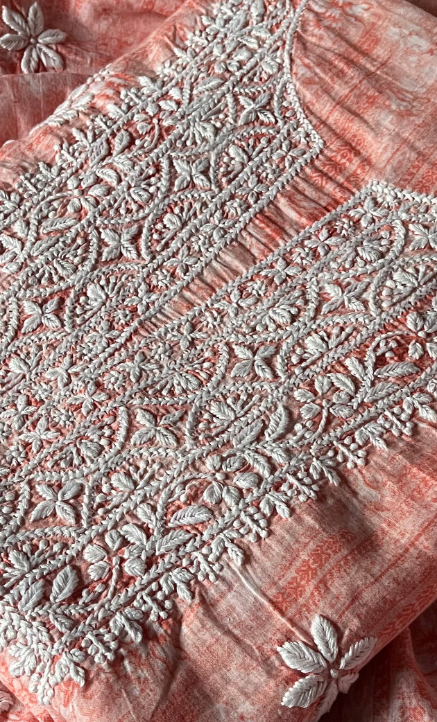 Women's Lakhnavi Handcrafted Cotton Chikankari Kurta And Kurta Dupatta Set - HONC0312684