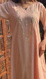 Load image into Gallery viewer, Fauzia Women's Lucknowi Handcrafted Mul Chanderi  Stitched Chikankari Kurta, Dupatta With Pant Set- HONC0241997