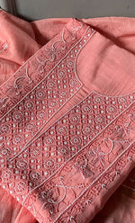 Load image into Gallery viewer, Women's Lakhnavi Handcrafted Mul Chanderi Unstitched Chikankari Full Suit Material - HONC0278000