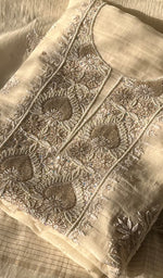 Load image into Gallery viewer, Irum Women's Lakhnavi Handcrafted Mul Chanderi Unstitched Kurta And Dupatta Set - HONC0297199