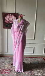 Load image into Gallery viewer, Women's Lucknowi Handcrafted Faux-Georgette Chikankari Saree - HONC0348735