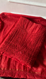 Load image into Gallery viewer, Women's Lakhnavi Handcrafted Mul Chanderi Unstitched Chikankari Full Suit - HONC0344342