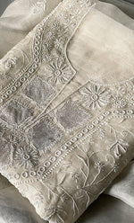 Load image into Gallery viewer, Women's Lakhnavi Handcrafted Pure Organza Chikankari Unstitched Kurta And Dupatta Set- HONC0308268