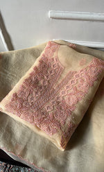 Load image into Gallery viewer, Women's Lakhnavi Handcrafted Pure Organza Chikankari Unstitched Kurta And Dupatta Set- HONC0328271