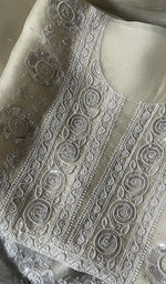 Load image into Gallery viewer, Women's Lakhnavi Handcrafted Pure Organza Chikankari Unstitched Kurta And Dupatta Set- HONC0260423