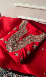 Load image into Gallery viewer, Women's Lakhnavi Handcrafted Pure Silk Chikankari Unstitched Kurta And Dupatta Set- HONC0245854