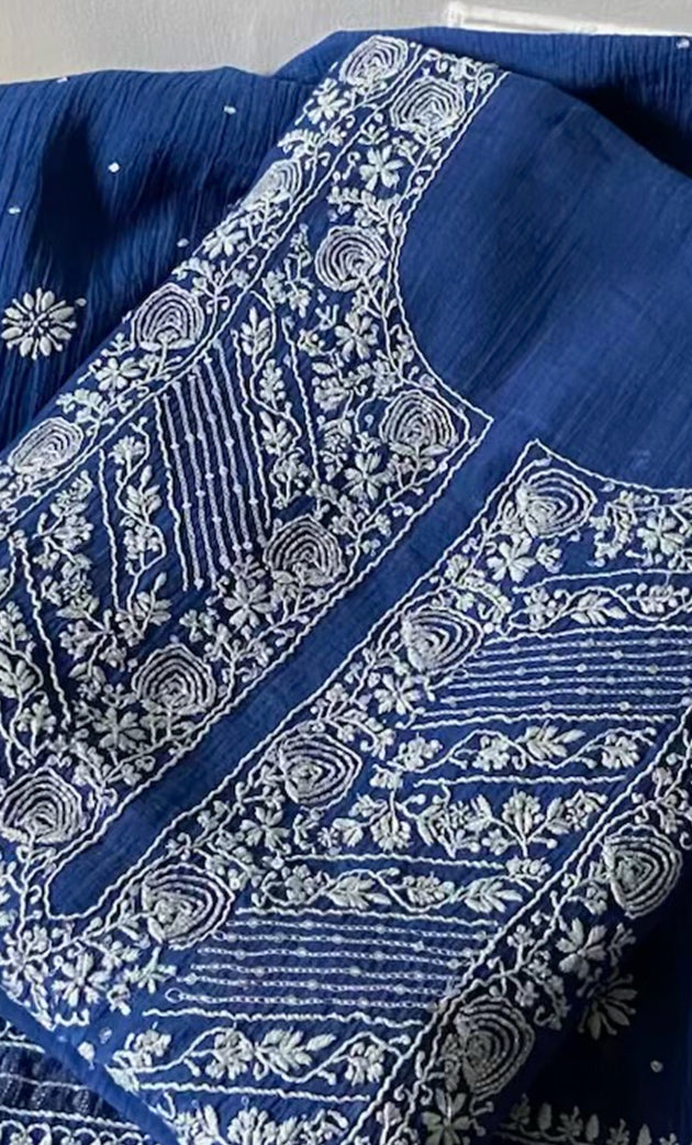 Jazba Women's Lakhnavi Handcrafted Mul Chanderi Unstitched Kurta And Dupatta Set- HONC0334538