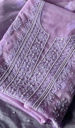 将图像加载到图库查看器中, Women's Lakhnavi Handcrafted Organza Chikankari Unstitched Full Suit Material - HONC0271209