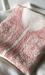 Load image into Gallery viewer, Women's Lakhnavi Handcrafted Pure Organza Chikankari Unstitched Kurta And Dupatta Set- HONC0321297