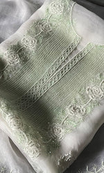 Load image into Gallery viewer, Women's Lakhnavi Handcrafted Pure Organza Chikankari Unstitched Kurta And Dupatta Set- HONC0297175