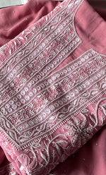 Load image into Gallery viewer, Women's Lakhnavi Handcrafted Pure Silk Georgette Chikankari Kurta And Dupatta Set- HONC0291005