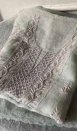 Load image into Gallery viewer, Women's Lakhnavi Handcrafted Pure Organza Chikankari Unstitched Kurta And Dupatta Set- HONC0335078