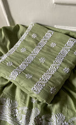 Load image into Gallery viewer, Women's Lucknowi Handcrafted Kota Cotton Chikankari Unstitched Kurta And Dupatta Set - HONC0312642