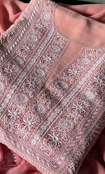 Load image into Gallery viewer, Women's Lakhnavi Handcrafted Pure Silk Georgette Chikankari Kurta And Dupatta Set - HONC0295346
