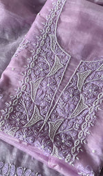 将图像加载到图库查看器中, Women's Lakhnavi Handcrafted Organza Chikankari Unstitched Full Suit Material - HONC0271222