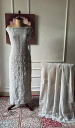 Load image into Gallery viewer, Women's Lakhnavi Handcrafted Mul Chanderi Unstitched Kurta And Dupatta Set - HONC0374454