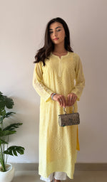 Load image into Gallery viewer, Yusra Women's Lakhnavi Handcrafted Viscose Georgette Chikankari Kurti- HONC0350437