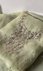 将图像加载到图库查看器中, Women's Lakhnavi Handcrafted Pure Organza Chikankari Unstitched Kurta And Dupatta Set- HONC0332698