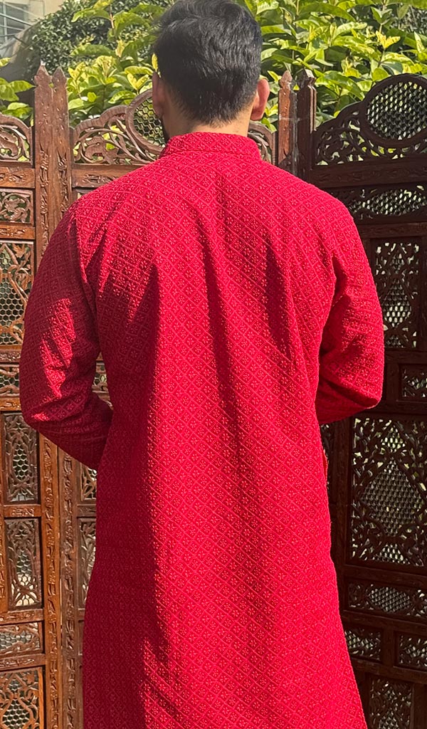 Men's Faux-Georgette Hakoba Kurta - HONC0261819