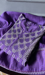 Load image into Gallery viewer, Women's Lakhnavi Handcrafted Mul Chanderi Chikankari Kurta, Dupatta ,Matching Slip And Pant Set - HONC0249449