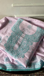 Load image into Gallery viewer, Women's Lakhnavi Handcrafted Cotton Unstitched Chikankari Suit Material - HONC0358196