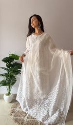 Load image into Gallery viewer, Women's Lucknowi Handcrafted Pure Organza Silk Chikankari Dupatta - HONC0380140