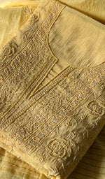 将图像加载到图库查看器中, Women's Lakhnavi Handcrafted Mul Chanderi Chikankari Unstitched Kurta and Dupatta Set - HONC0280841
